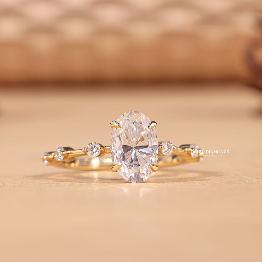 Handcrafted oval cut pave lab grown diamond engagement ring