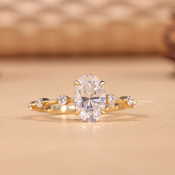 Handcrafted oval cut pave lab grown diamond engagement ring