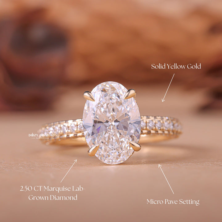 Oval hidden halo engagement ring with brilliant diamond sparkle