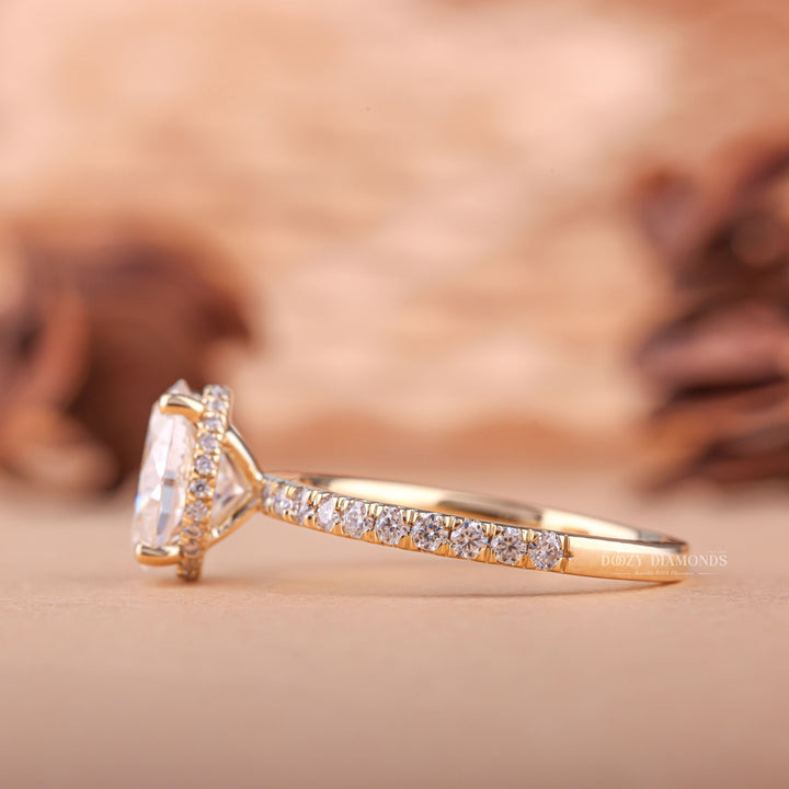 Premium oval cut hidden halo engagement ring crafted in solid gold