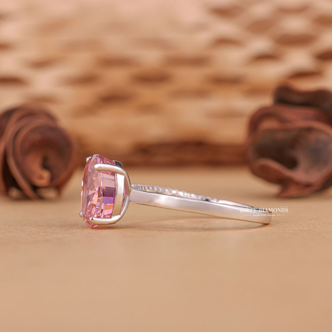 Oval pave engagement ring with brilliant diamond sparkle