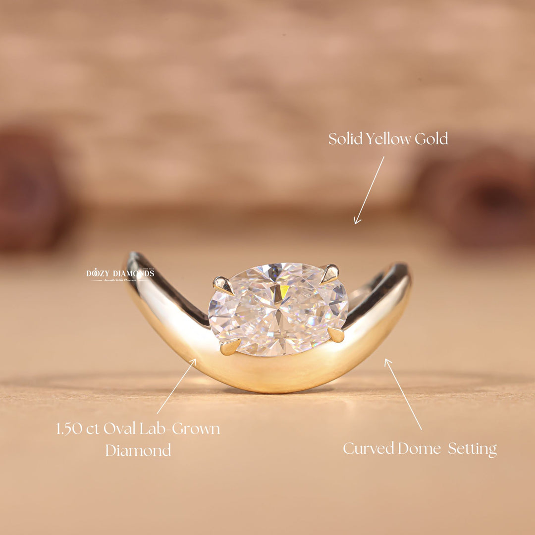 Unboxing view of oval cut solitaire diamond engagement ring
