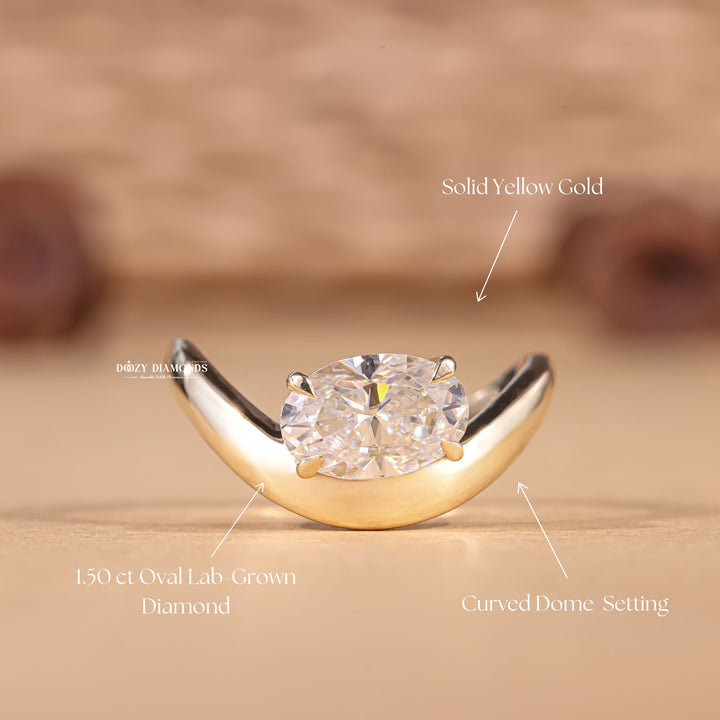 Unboxing view of oval cut solitaire diamond engagement ring