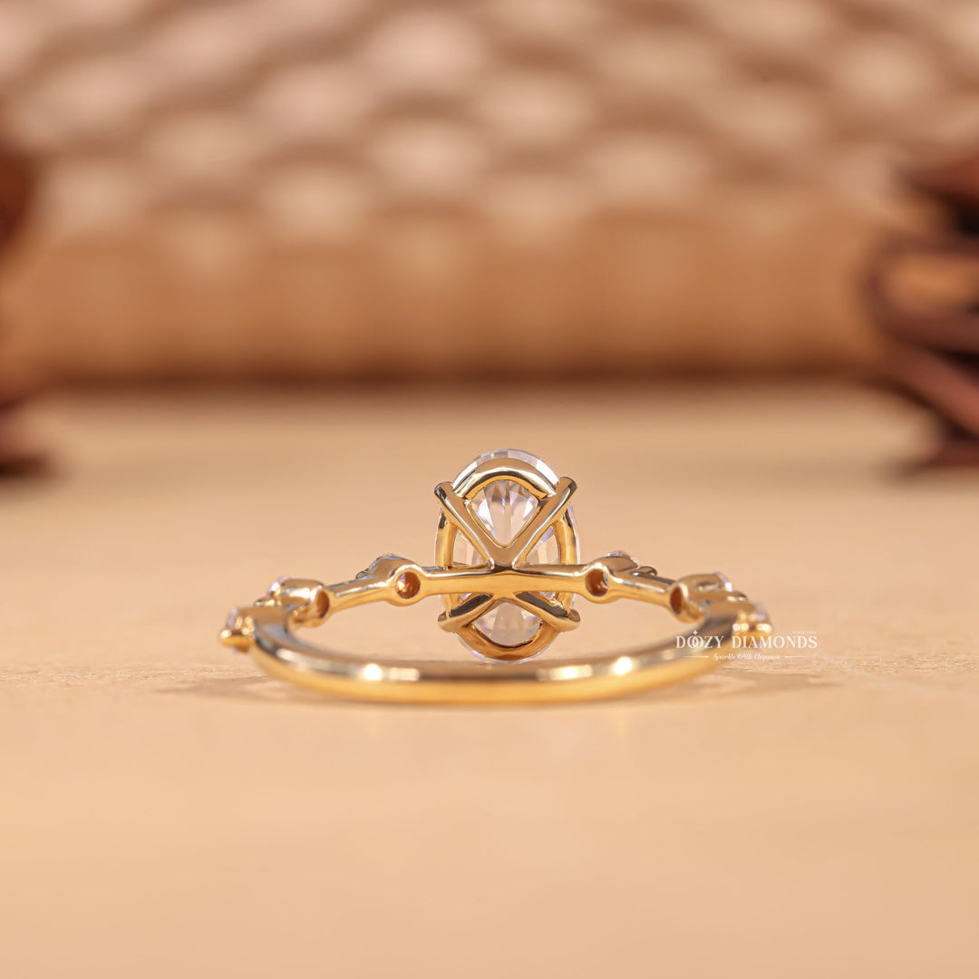 Fine craftsmanship detail on oval pave engagement ring