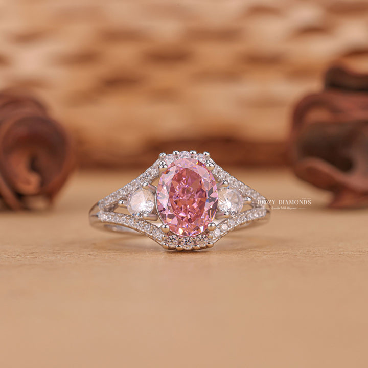 Buy 1.50CT oval three stone lab grown diamond engagement ring online