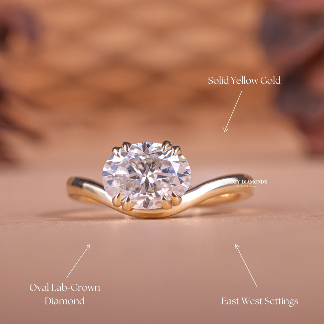 Oval east west engagement ring with brilliant diamond sparkle