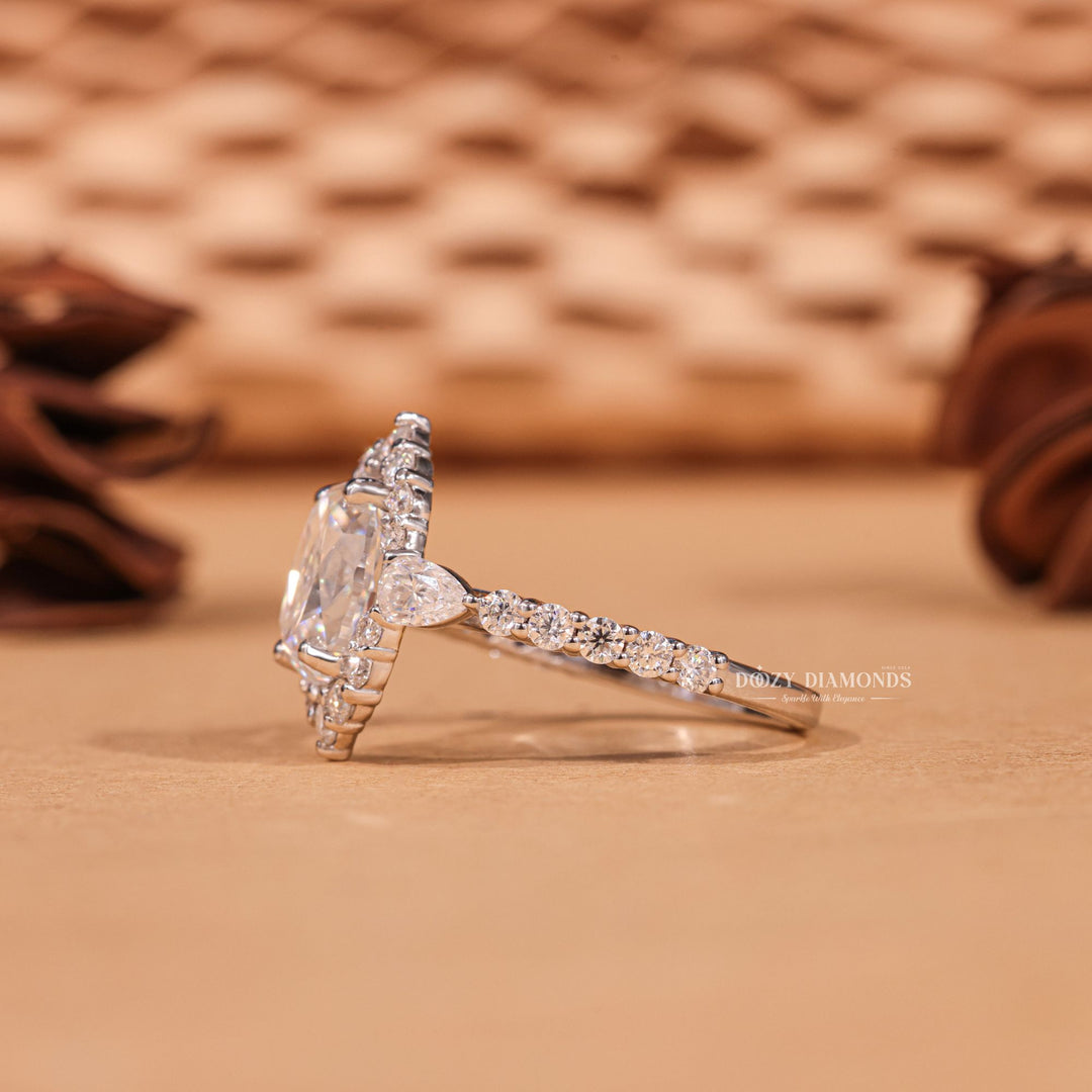 Oval cluster lab grown diamond ring in jewelry gift box
