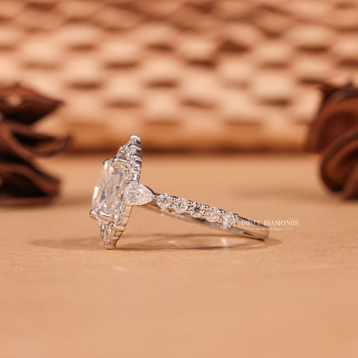 Oval cluster lab grown diamond ring in jewelry gift box