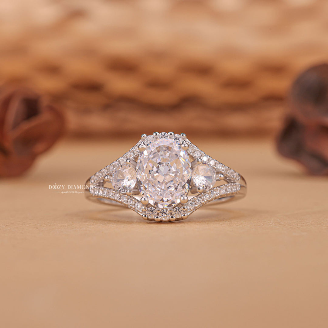 Buy 2.0CT oval three stone lab grown diamond engagement ring online