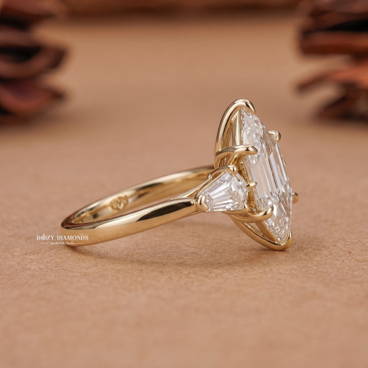 3.0CT Elongated Hexagon E/VVS1 Lab Grown Diamond Three Stone Engagement Ring - lab grown diamond engagement ring view 3