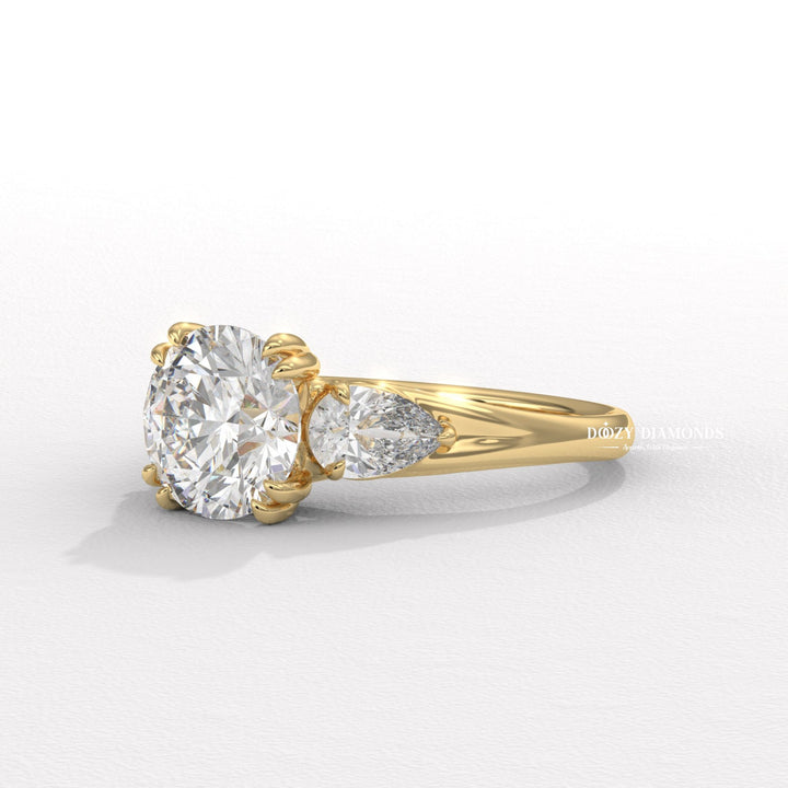 Round cut engagement ring side view showing band detail