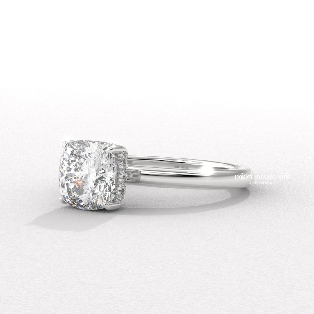 Shop cushion cut hidden halo lab grown diamond engagement ring online
