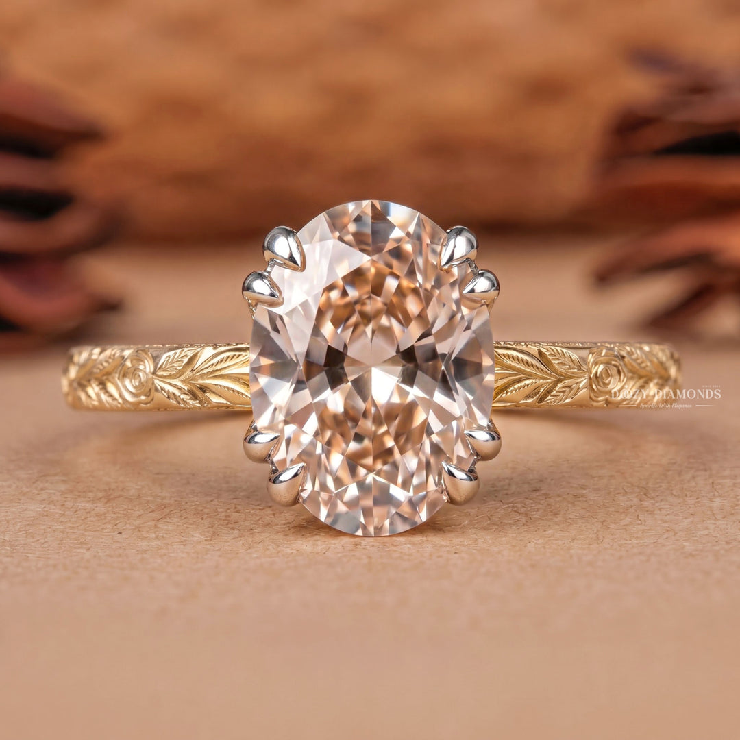 2.0CT Oval Pink VVS2 Vintage Style Solitaire Double Prong Lab Grown Diamond Ring