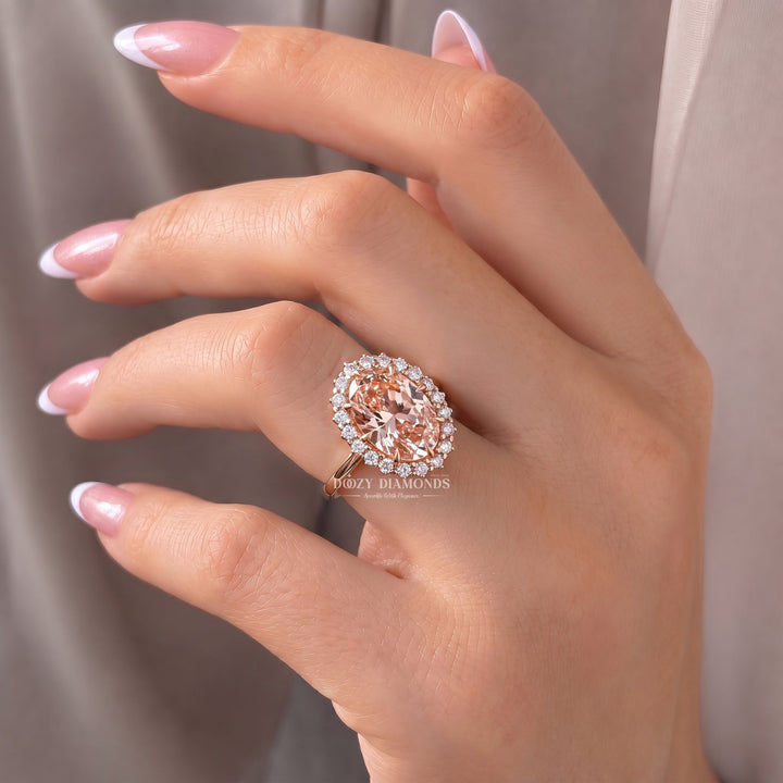 1.50CT Pink Oval VS1 Lab Grown Diamond Halo Engagement Ring