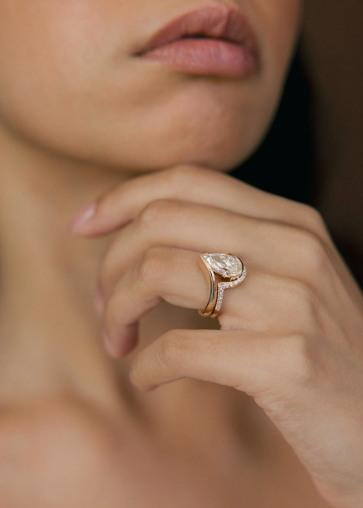 2.50CT Pear Bypass Lab Grown Diamond Ring Yellow Gold Bridal Ring Set