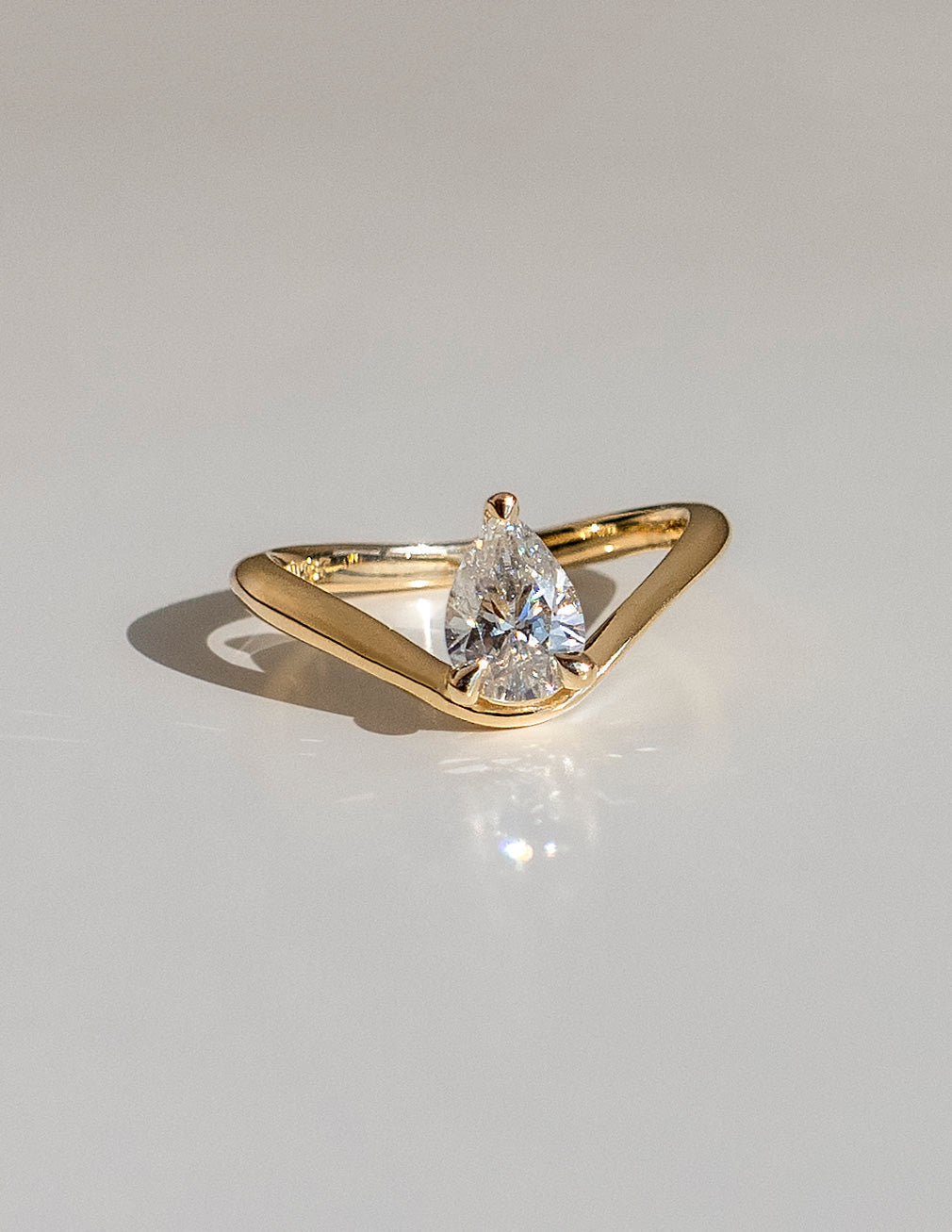 1.0CT Pear Solitaire Lab Grown Diamond Ring Yellow Gold Curved Pave Wave Band