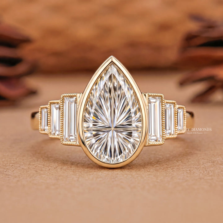 2.0CT Pear Cut F/VS1 Kaleidoscope Seven Stone Lab Grown Diamond Engagement Ring