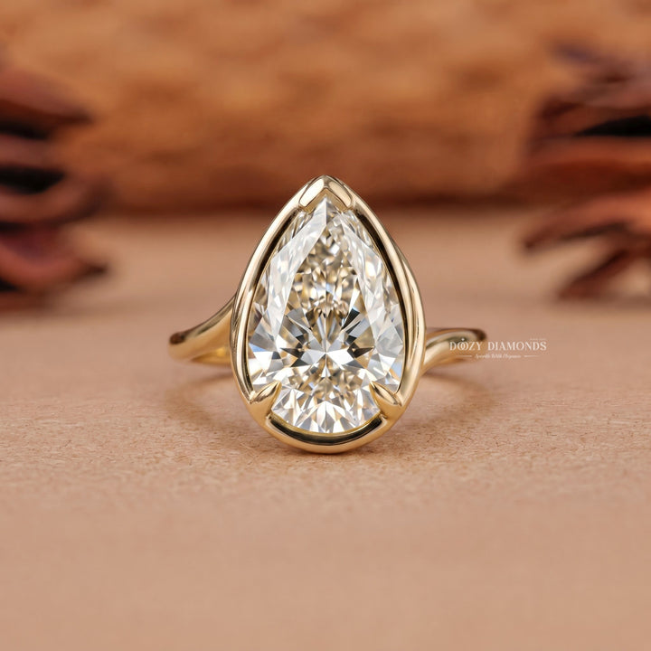 2.0CT Pear Bezel F/VVS2 Lab Grown Diamond Bypass Solitaire Engagement Ring