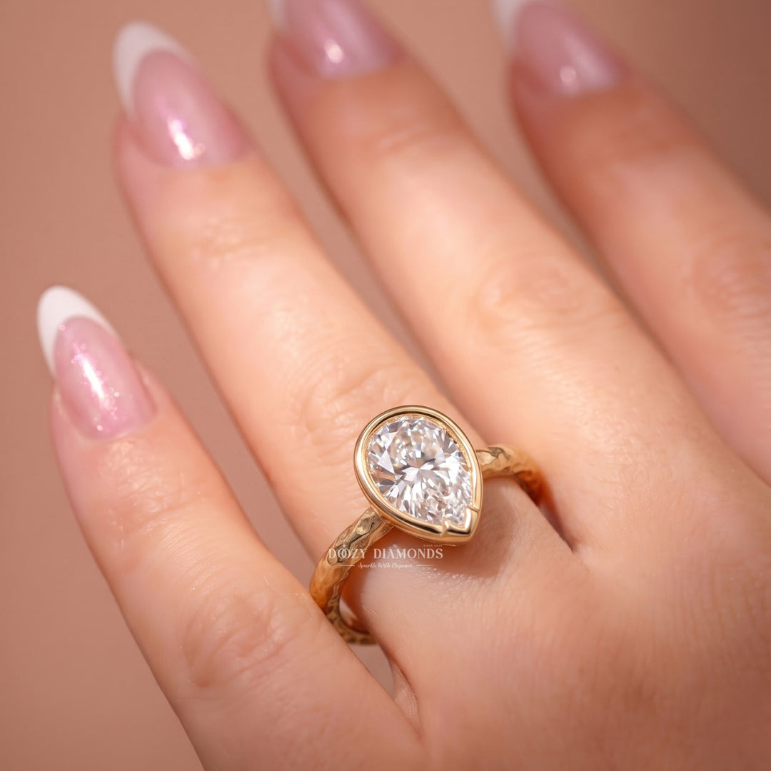 2.50CT Pear Bezel E/VVS2 Lab Grown Diamond Ring – Modern Style Engagement Ring