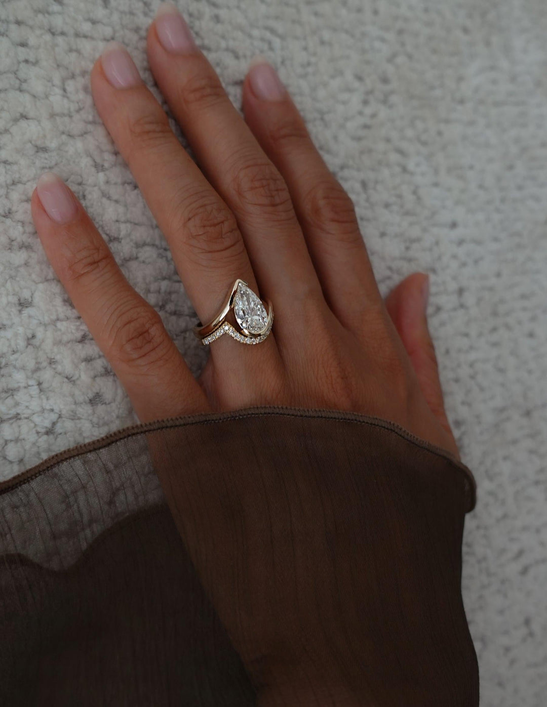 2.50CT Pear Bypass Lab Grown Diamond Ring Yellow Gold Bridal Ring Set