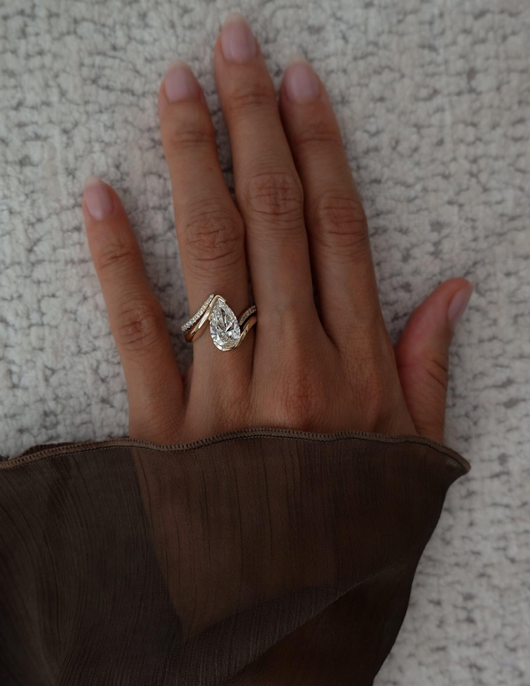 2.50CT Pear Bypass Lab Grown Diamond Ring Rose Gold Pave Band Bridal Stack