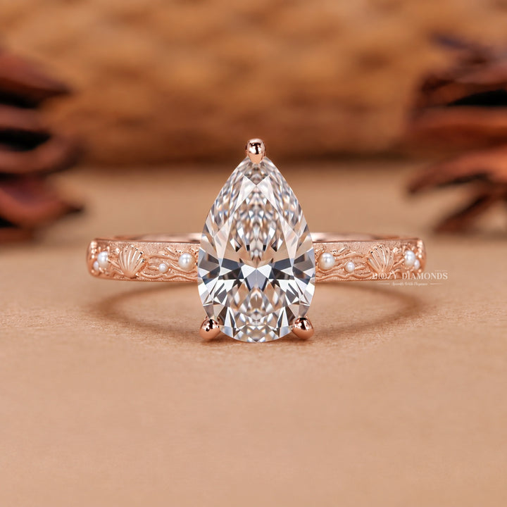 Vintage Style 2.0CT Pear Cut F/VS1 Lab Grown Diamond Three Stone Engagement Ring