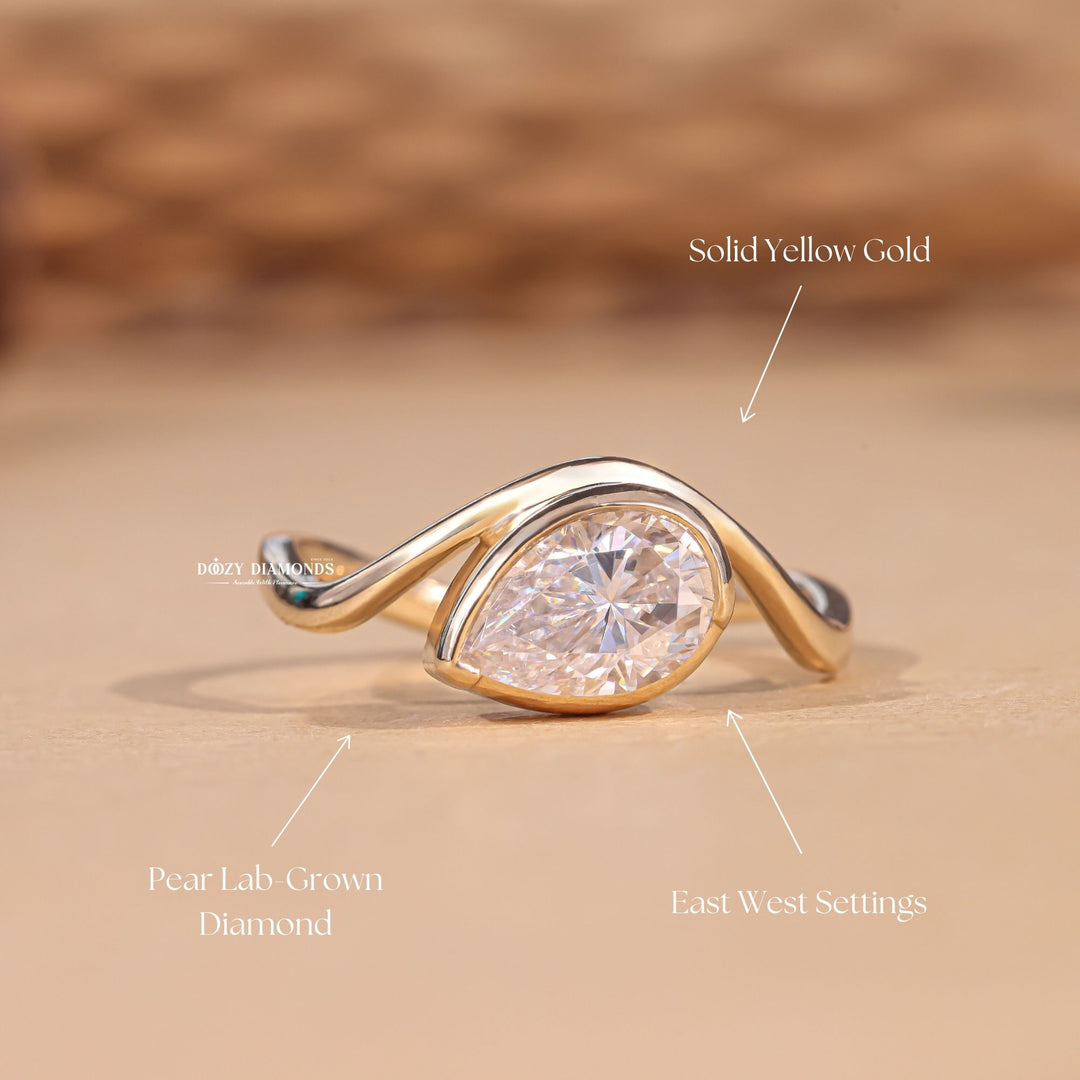 Fine craftsmanship detail on marquise bezel engagement ring