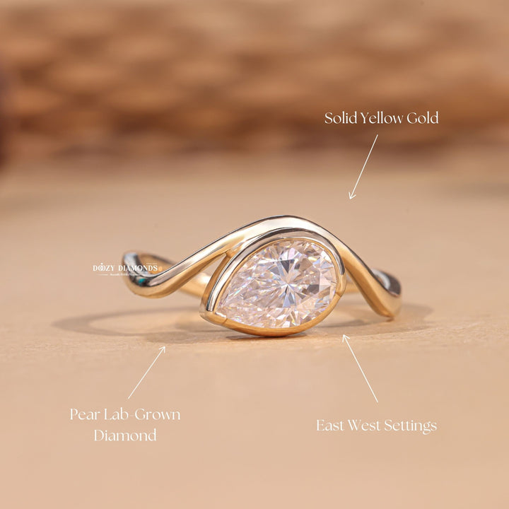 Fine craftsmanship detail on marquise bezel engagement ring