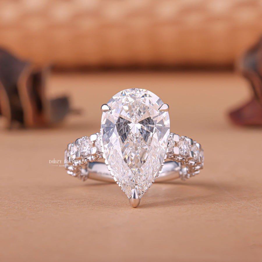Pear hidden halo lab grown diamond engagement ring for sale