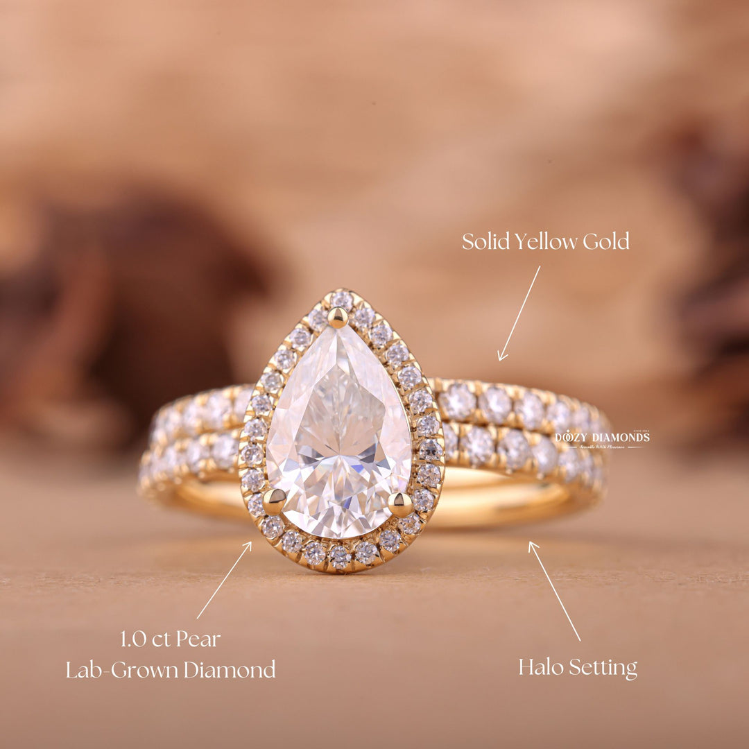 Pear cut bridal set with prong set band, Pear cut bridal set with bezel set band, Pear cut bridal set with twist band, Pear cut bridal set with curved band,