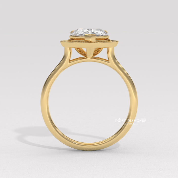 Pear halo lab grown diamond ring in jewelry gift box