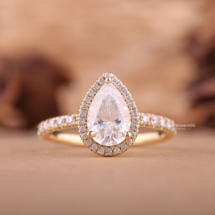 Buy 1.50CT pear halo lab grown diamond engagement ring online