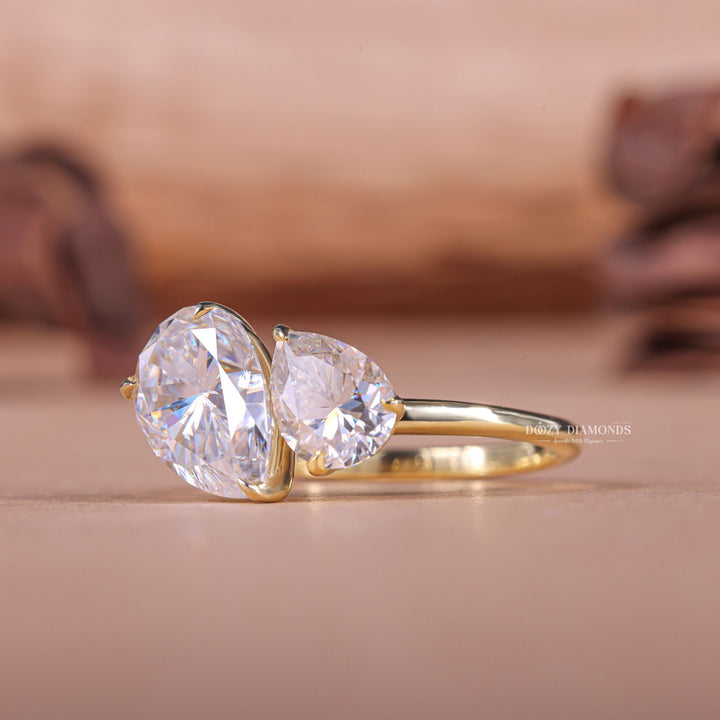 Unboxing view of pear cut solitaire diamond engagement ring
