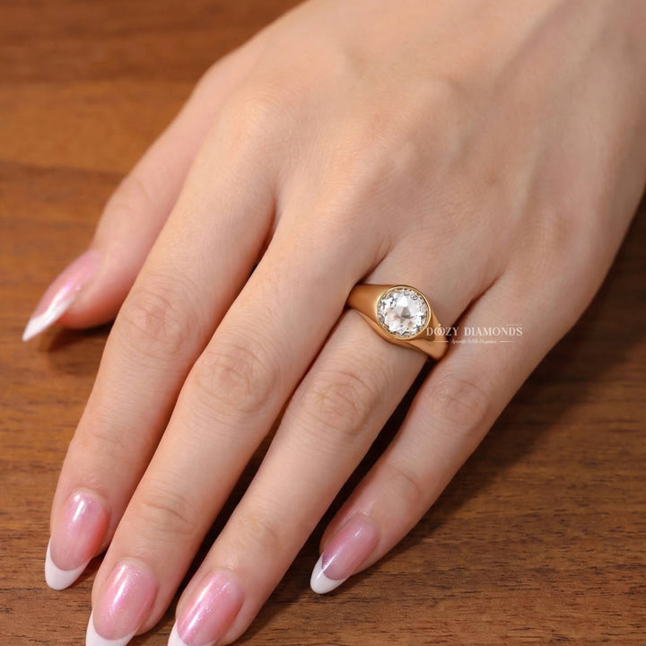 2.0CT Round Rose Cut Style Lab Grown Diamond Bezel Set Signet Ring in Rose Gold