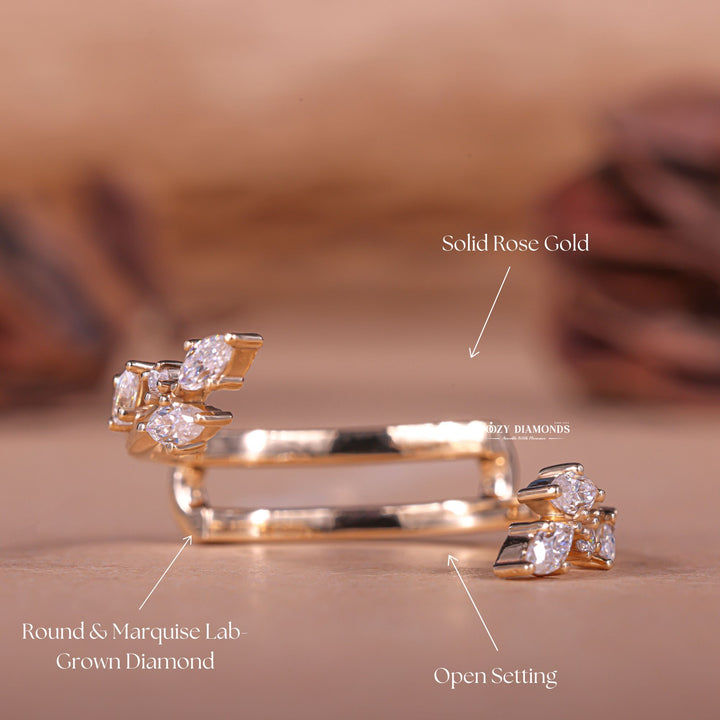 Round Marquise diamond wedding band in yellow gold