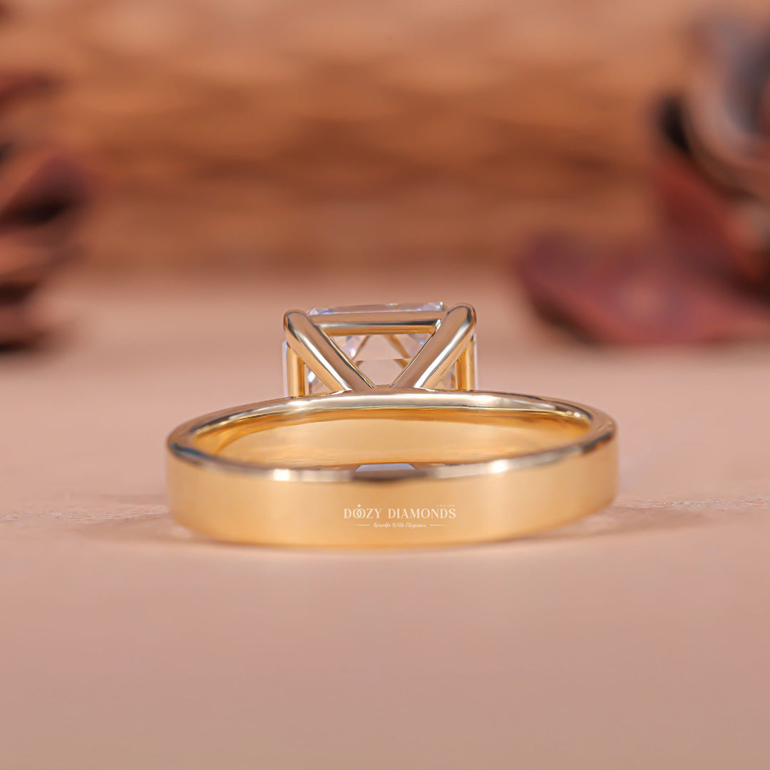 Asscher cut diamond ring worn on hand