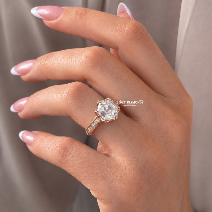 2.0CT Hexagonal E/VVS1 Lab Grown Diamond Floral Halo Engagement Ring - lab grown diamond engagement ring view 9