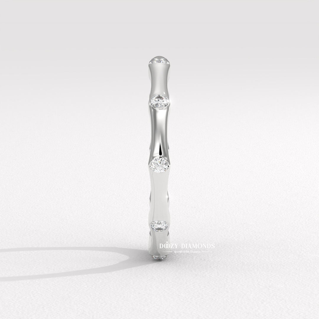 Side view of round diamond wedding band