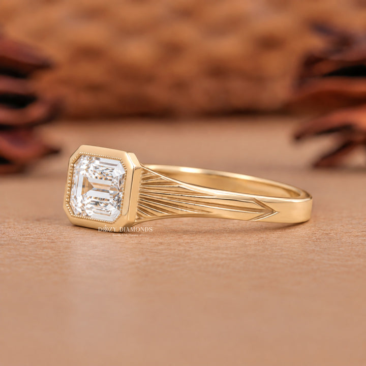 2.0CT East West Emerald Cut F/VVS2 Lab Grown Diamond Bezel Set Engagement Ring