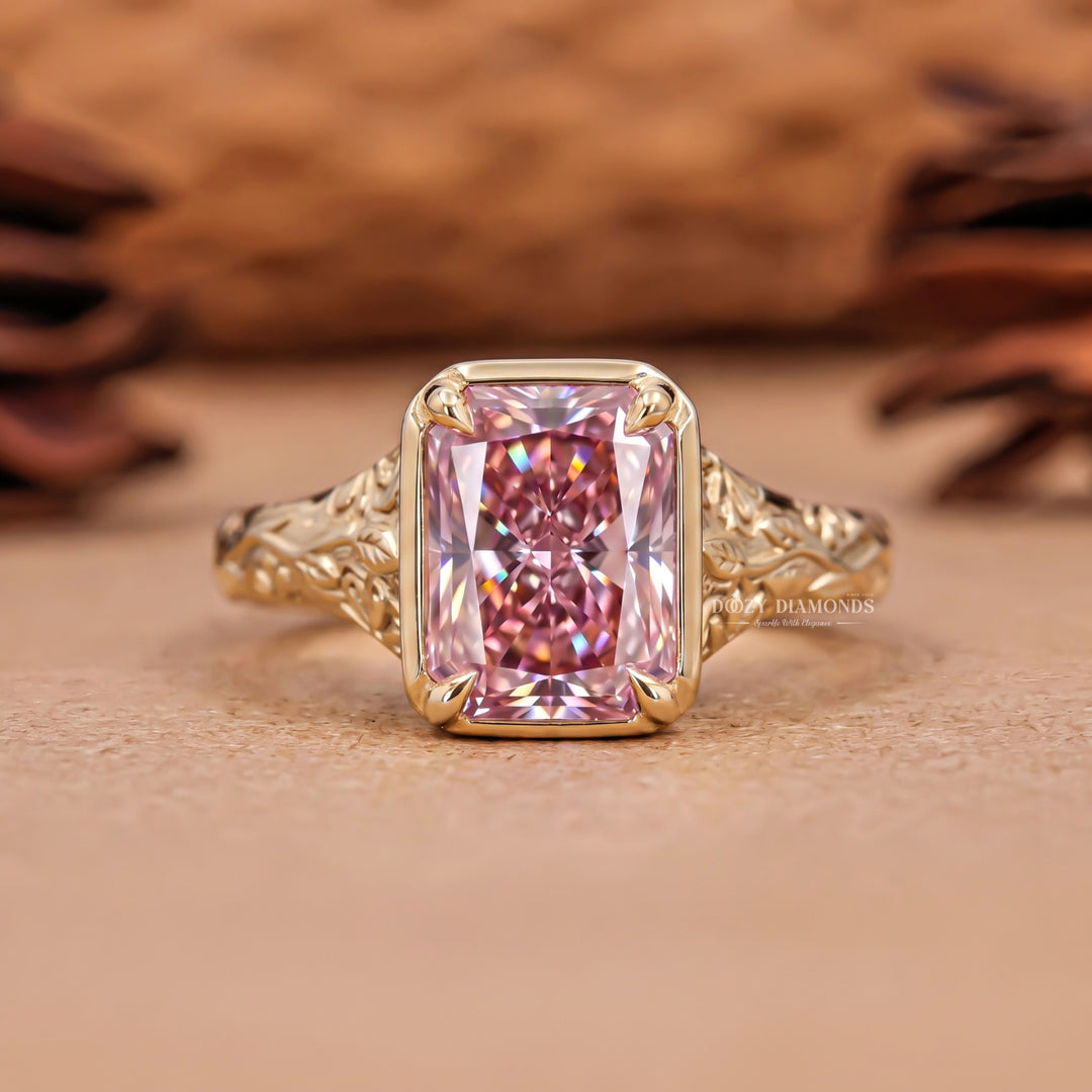 2.50CT Pink Radiant VVS2 Vintage Gold Lab Grown Engagement Ring - Filigree Band