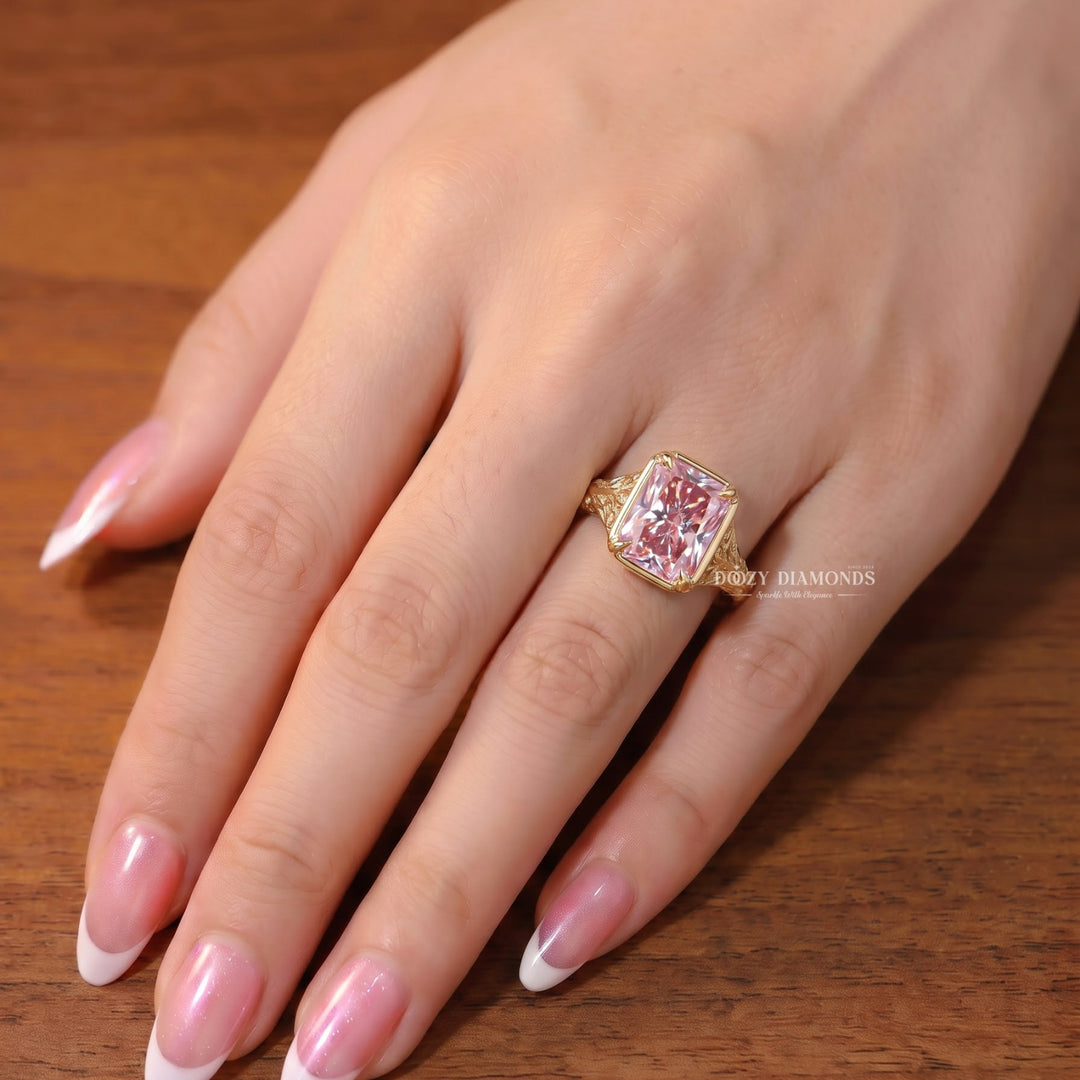 2.50CT Pink Radiant VVS2 Vintage Gold Lab Grown Engagement Ring - Filigree Band