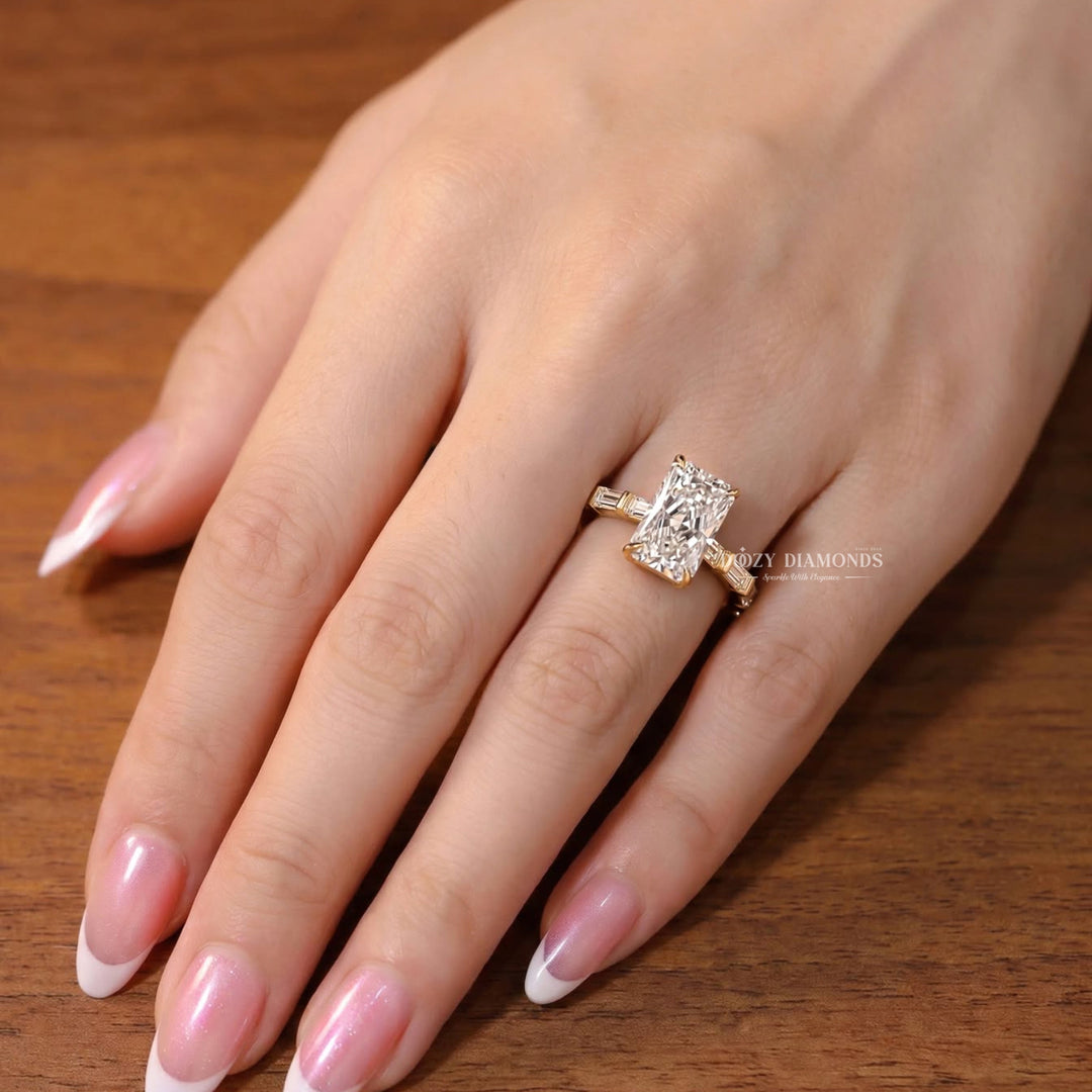 2.50CT Radiant F/VVS1 Lab Grown Diamond Pave Engagement Ring