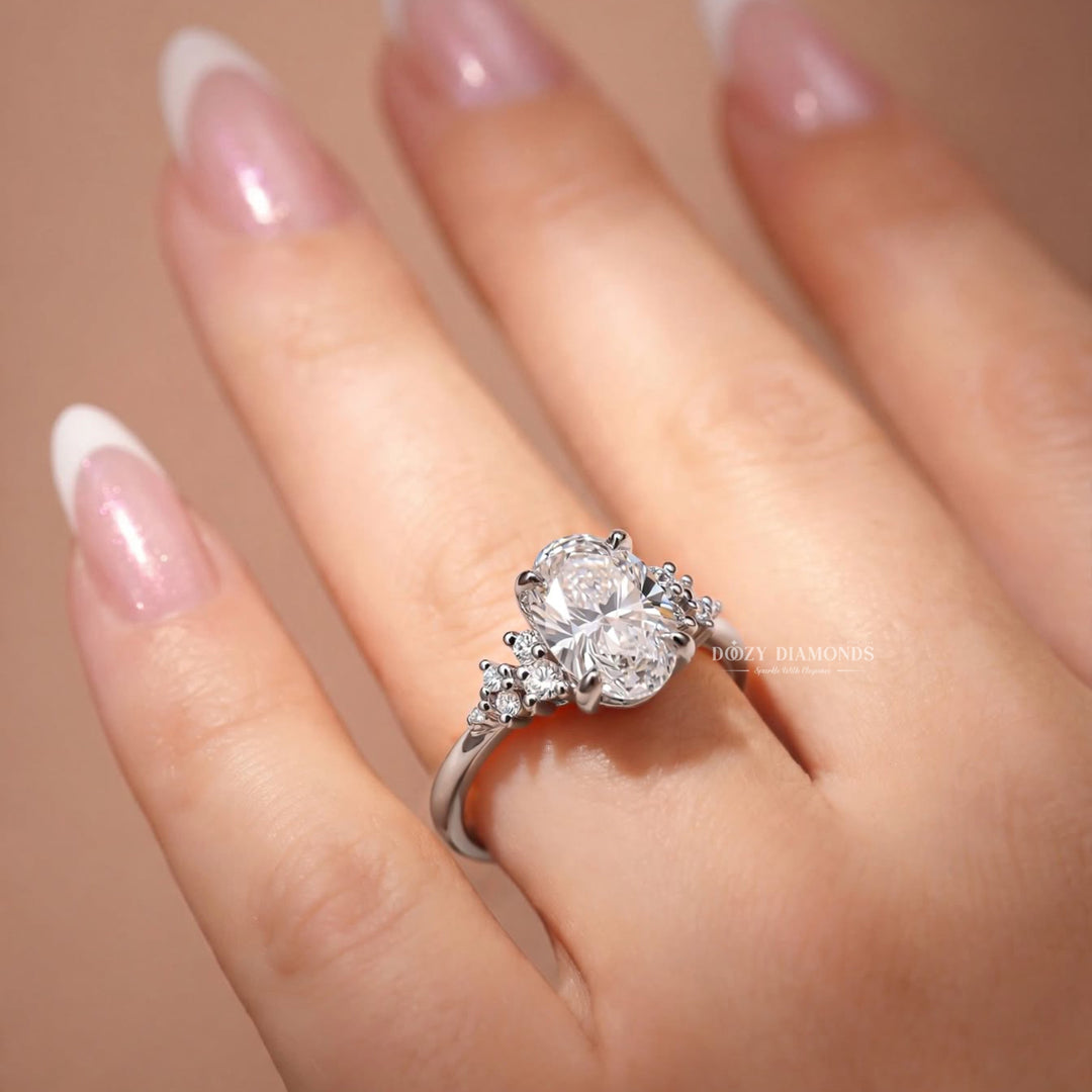 2.50CT Oval E/VVS1 Lab Grown Diamond Cluster Engagement Ring, White Gold