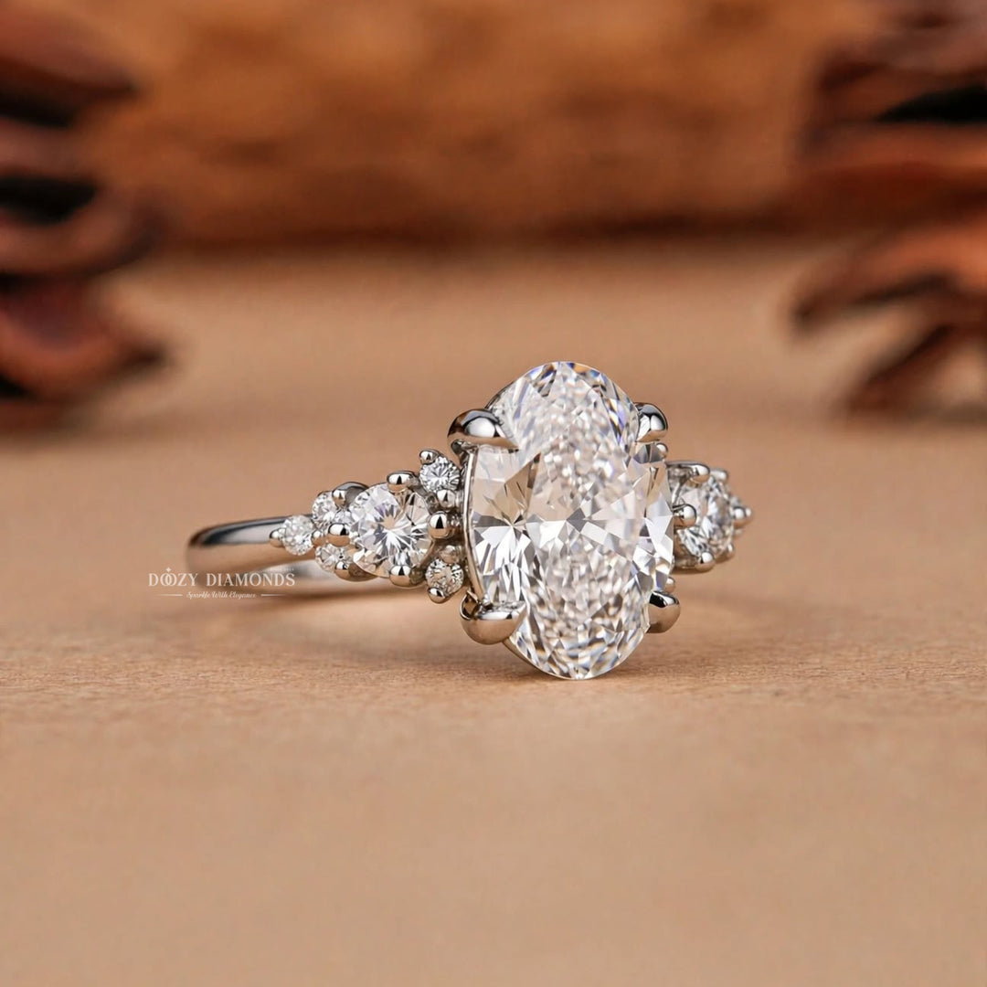 2.50CT Oval Lab Grown Diamond E/VVS Unique Cluster Engagement Ring
