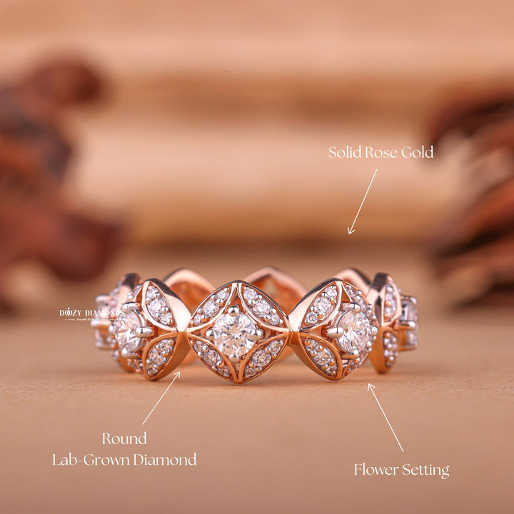 Round diamond wedding band in yellow gold
