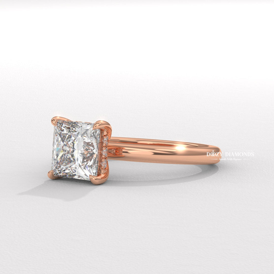 Princess solitaire engagement ring with certified lab grown diamond