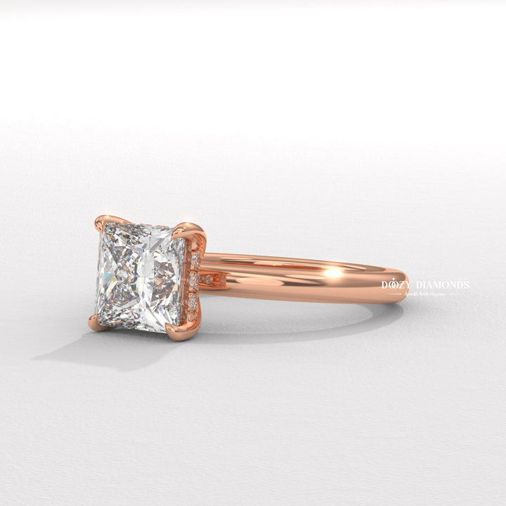 Princess solitaire engagement ring with certified lab grown diamond