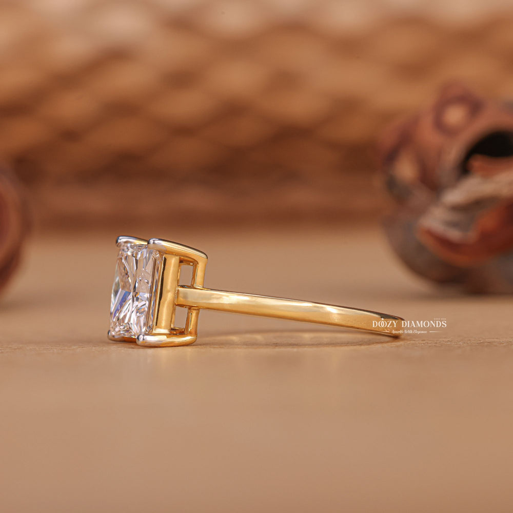 Princess solitaire engagement ring photographed in natural light