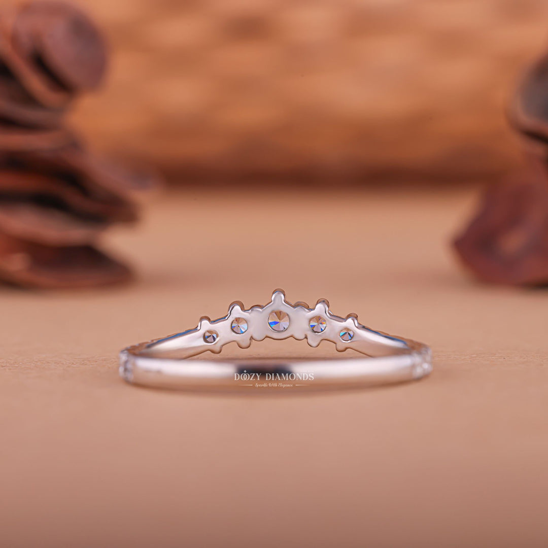 Round diamond band stacked with engagement ring