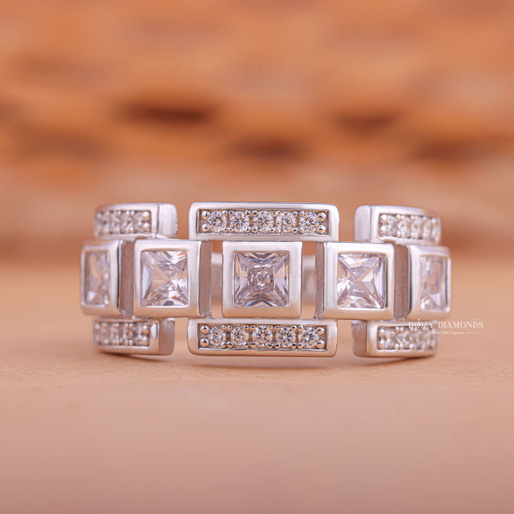 Round & Princess round & princess diamond wedding band front view